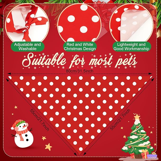Abbylike 50 Pcs Valentines Day Dog Bandanas Bulk Red and White Polka Dots Stripes Bandanas for Dogs Triangle Kerchief Bibs Scarf for Pet Romantic Costume Photo Props Accessories(31.5 x 21.7 x 21.)