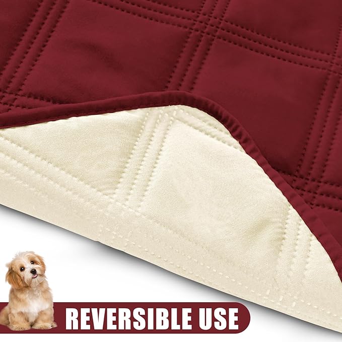 Smiry Waterproof Dog Bed Cover Blanket 40x70, Soft Reversible Pet Blanket, Washable Leakproof Cats Dogs Couch Cover for Sofa, Couch, Furniture, Wine Red/Beige