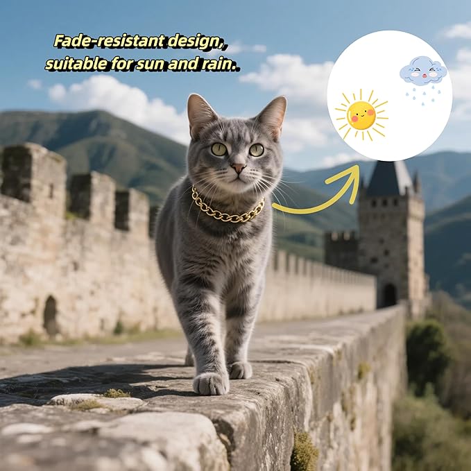 Gold Cat Chain Collar,Adjustable Cuban Link Necklace for Cats, Lightweight & Durable Metal Pet Gift, Stylish Decorative Accessory (Gold, M)
