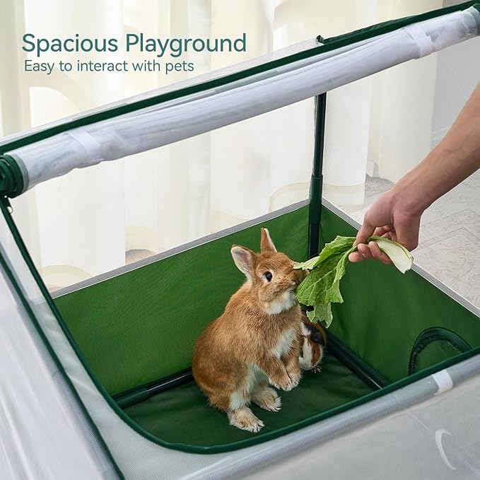 Dinmo Small Animal Playpen, Guinea Pig Cages, Rabbit Playpen, Puppy Play Pen for Indoors, Pet Playpen with Waterproof Floor for Hamsters, Hedgehogs, Bunny, Indoor Outdoor Portable Fence, Green