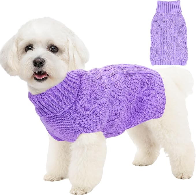 Dog Sweaters for Small Dogs Fall Winter Puppy Sweater Warm Dog Clothes for Chihuahua Solid Sleeveless Doggy Pullover Knitwear Turtleneck Knit Pet Cat Sweater (Purple, Small)
