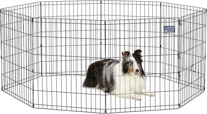 MidWest Homes for Pets Folding Metal Puppy / Dog Exercise Pen, Indoor/Outdoor Playpen with No Door, Provides 16 Sq Feet of Play Space, 30-Inches Tall, Black E-Coated