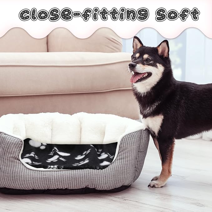 Tatuo 12 Pieces Black Dog Blankets for Small Dogs Puppy Fleece Blanket Bulk Warm Felt Throw Spring Cute Paw Print Puppy Kitten Sleep Mat Pad Soft(Classic Style)