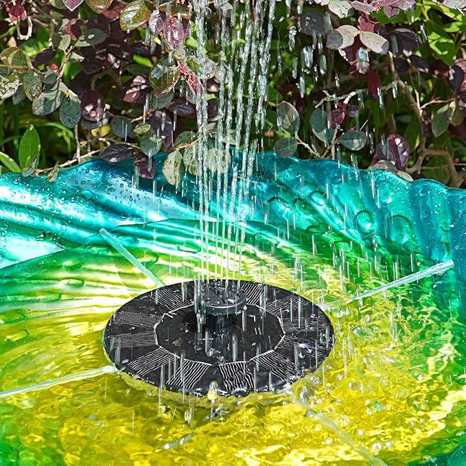 AMZtime 1.4W Solar Bird Bath Fountain with 4 Fixed Rods, Solar Fountain Pump with Upgraded Solar Panels, Solar Powered Floating Water Fountain Pump for Bird Bath, Ponds, Garden, Fish Tank and Outdoor