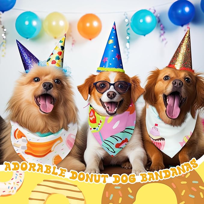 150 Pcs Donut Dog Bandanas Bulk Pet Bibs Colorful Triangle Scarf Donut Pet Bandanas for Medium Large Dogs Spring Summer Candy Theme Birthday Costume Decor