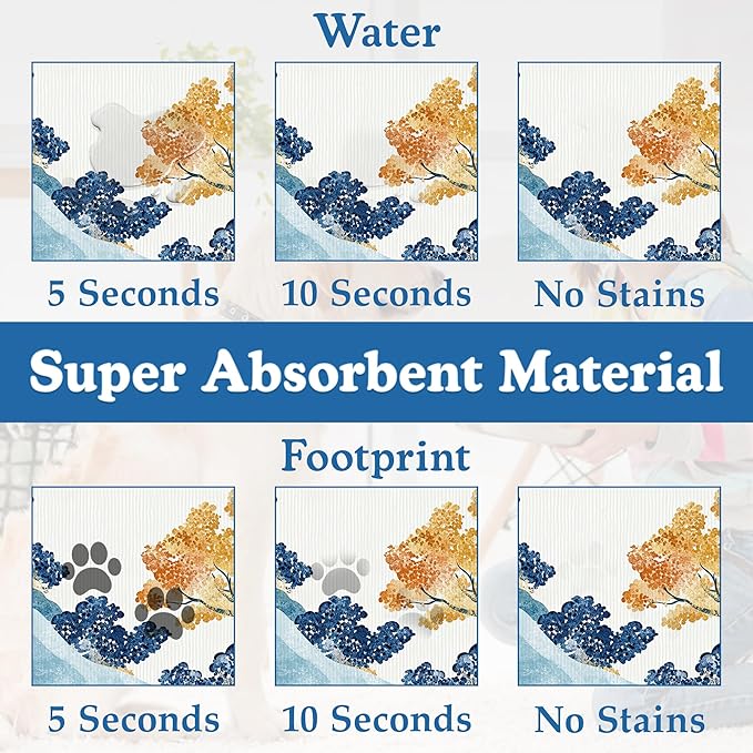 Japanese Wave Tree Dog Food Mat–Christmas Stocking Absorbent Quick Dry Feeding Placemat for Food and Water Bowls, Non Slip Rubber Backing, Waterproof Pet Supplies for Mess-Free Eating 16"x24"