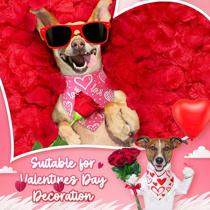 Weewooday 50 Pcs Valentines Dog Bandanas Bulk for Dogs Soft Bibs Adjustable Triangle Pet Bandana for Small Medium Large Costume(Heart Pattern, 25.6 x 17.7 x 17.7 Inch)