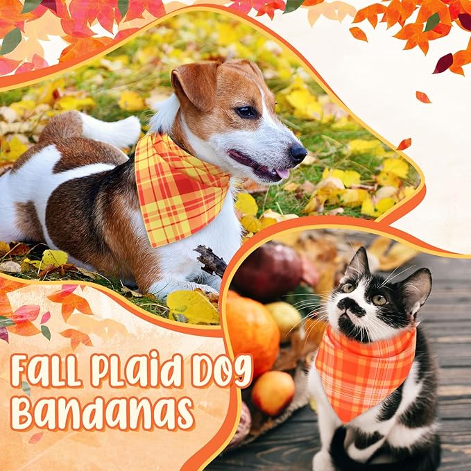 Abbylike 50 Pcs Orange Plaid Dog Bandanas Bulk Check Pattern Bandanas for Dogs Triangle Kerchief Bib Scarf Set for Pet Party Costume Photo Props Accessories Pet Shops, 25 Styles(19.7 x 13.8 x 13.8)