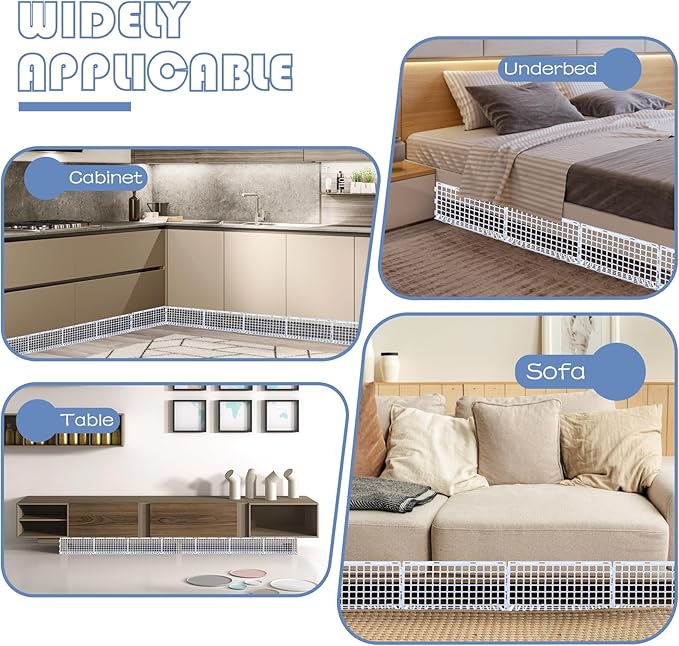 12 Pcs Under Couch Blocker for Bed Adjustable Furniture Plastic Under Bed Blocker with 30 Ties White Couch Barriers for Dogs Pets Cats (Style3)
