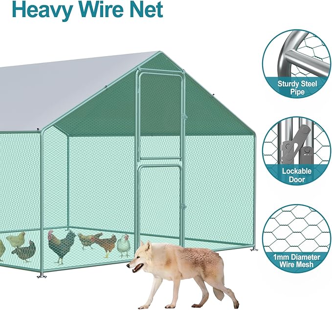 Large Chicken Coop, Chicken Coops for 20 Chickens, Chicken Runs for Yard with Water Poof & UV Resistance Cover, Spire Roof Chicken Coop Run with Double Lockable Doors for Outdoor Backyard