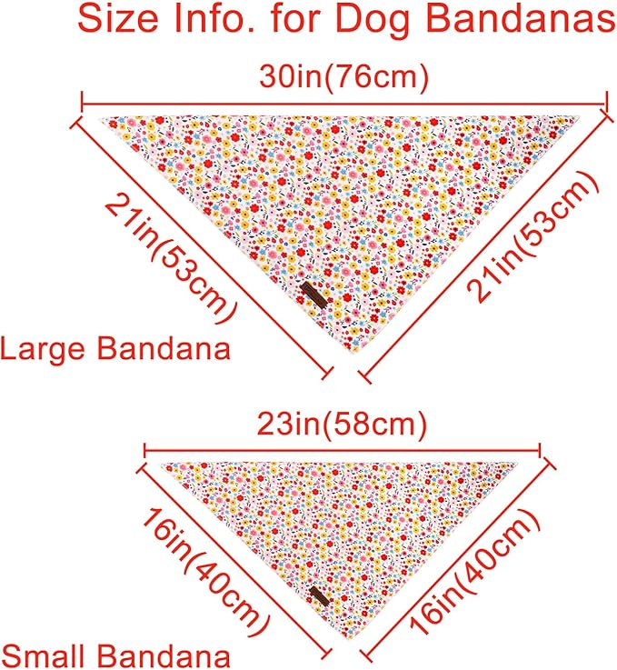 Floral Dog Bandana, UP URARA PUP Flowers Triangle Bid Scarf for Medium Large Dogs, Cotton Kerchief for Girl Boy Puppies, Cute Spring Blossom Bandana,S