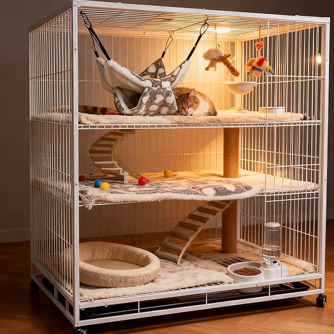 Cat Hammock for Cage, Soft Warm Hanging Bed for Kitten, Guinea Pig, Ferret, Rat, Chinchilla and Other Small Pets, Cozy Bunkbed 13.39"x13.39", Love Coffee Pattern