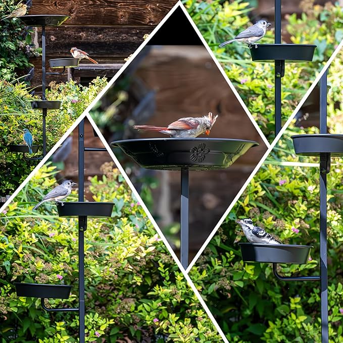 BOLITE Bird Bath for Outside, Metal Freestanding Birdbaths with Bath Bowl and Seed Bowl, Hummingbird Feeders for Outdoors Garden Patio Yard Lawn Decor, Black, Gifts for Mom Dad, Gifts for Women Men