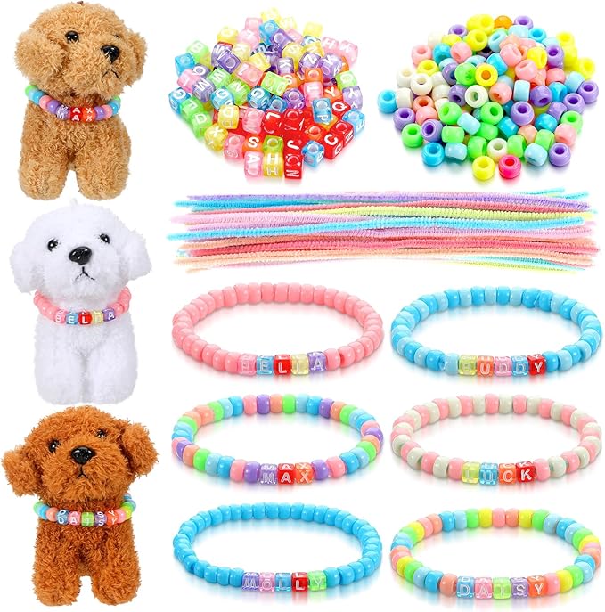 1050 Pcs Adopt a Puppy Pet Party Favors Puppy Adoption Party Supplies Make Your Own Dog Collar Necklace Kit with Beads for Pet Birthday DIY Craft(Without Dog) (Pastel Color)