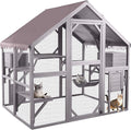 Aivituvin Large Catio Outdoor Cat Enclosure Window Design for 6-10 Cats, 74" H Walk-in Patio Cat House with 4 Access Doors, Waterproof Roof, Spacious Kitty Cage for Multiple Indoor Outdoor Cats