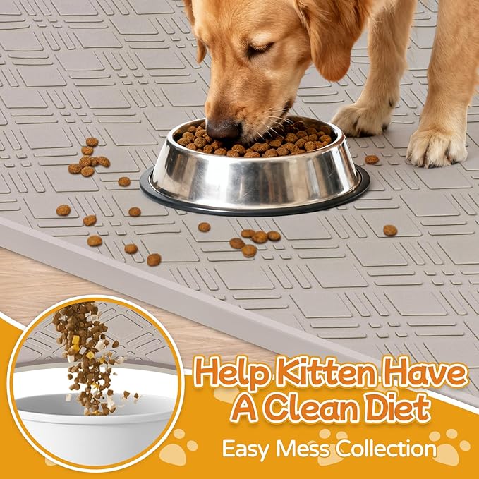 Lanstics Dog Food Mat, 42" x29" Large Silicone Mat Dog Feeding Mat with Raised Edge Non-Slip Pet Feeding Mat for Food and Water Bowl, Easy to Clean, Floor Protection (Beige)