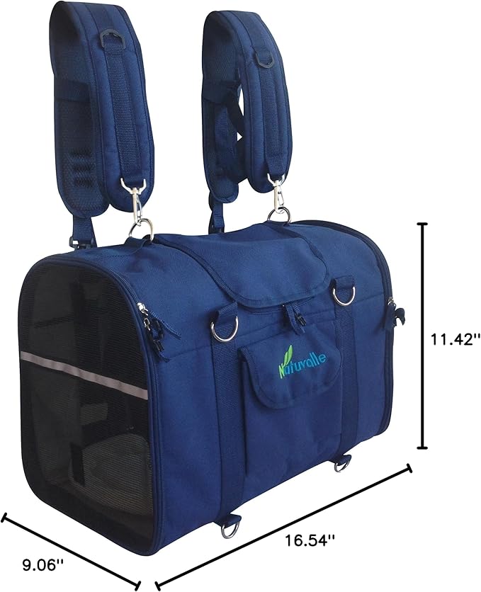 6-in-1 Sturdy Pet Carrier Backpack, Front Pack, Shoulder Bag, Pet Hand Bag, Car Seat Crate, Soft-Sided pet Carrier, Small Animal Travel Carrier, Airline Approved, Size Small for Pets 14-16" Long