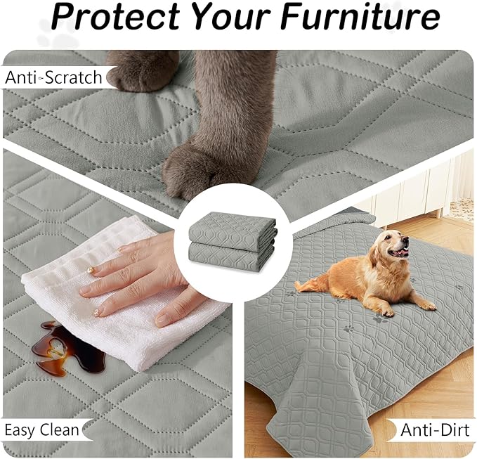 hyha Waterproof Dog Bed Blanket, Soft Pet Blankets, Waterproof Couch Cover for Dogs, Reversible Sofa Covers Washable for Furniture (40x50 Inch, Grey/Dark Grey)