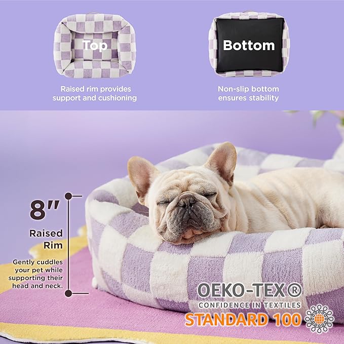 LE SURE Cute Dog Bed for Medium Dogs - Washable Pet Beds,Cozy Rectangle Orthopedic Sofa with Jacquard Shaggy Plush & Anti Slip Bottom,30x24x8inches