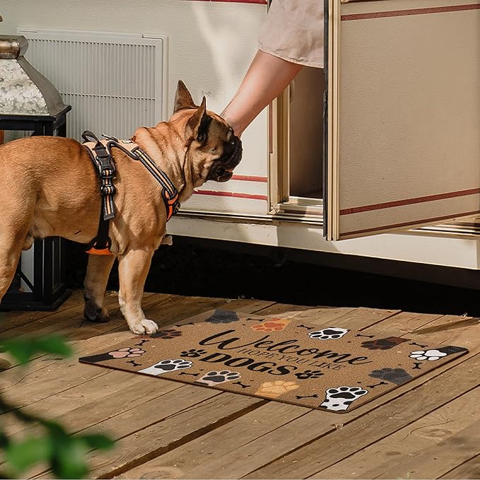 Welcome Hope You Like Dogs Door Mat, Cute Dog Paws Print Artificial Coir Front Door Mat Indoor Outdoor Entrance, Funny Dog Paw Welcome Doormat Rug for Porch Entryway Patio Decor, 17X30 Inch