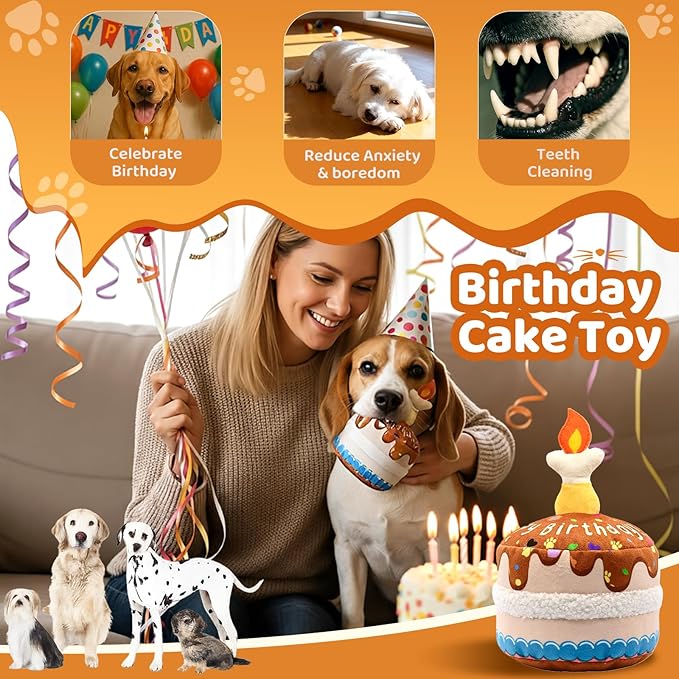 Dog Birthday Cake Toy, Interactive Crinkle Chew Toy for Small Medium Large Dogs, Durable Pet Birthday Gifts & Party Accessories, Cute Soft Puppy Celebration Fun for All Breeds,5.5''