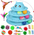 UPSKY 20 PCS Cat Toys - 3-Level Turntable Roller with Balls for Indoor Cats, Kitten Set with Teaser, Mice, Spring, and Various Ball Toys