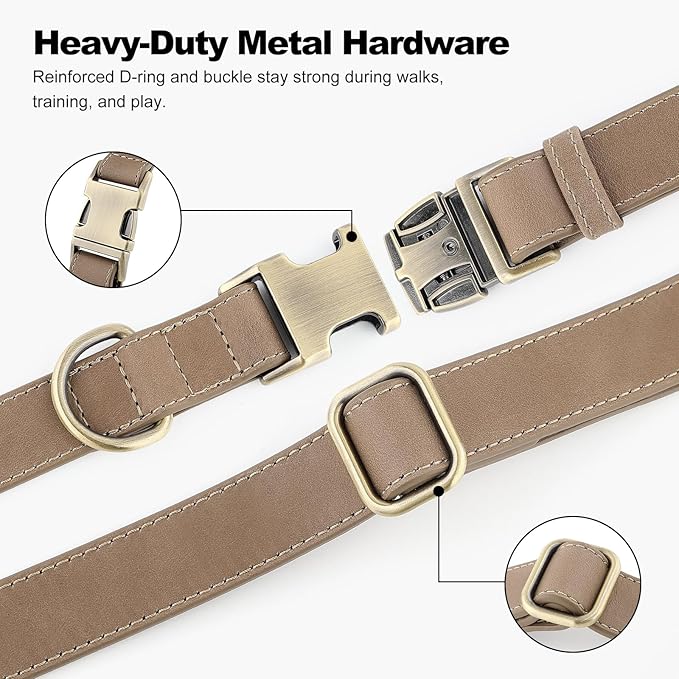 Plutus Pet Genuine Leather Dog Collar – Adjustable Pet Collar with Quick Release Metal Buckle, Soft Real Leather for Small Medium Large Dogs, Heavy Duty & Skin-Friendly (Ash Brown, S)