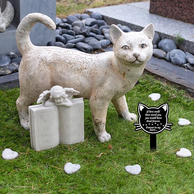 Unittype Pet Grave Marker Memorial Gifts Pet Loss Stake Memorial Plaques for Outdoors Garden Decoration Waterproof Acrylic Grave Marker Cemetery Black Sympathy Garden Stake(Cat)