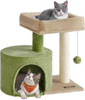 Feandrea Cat Tree, Small Cat Tower with Sisal Scratching Post, Plush Condo with Padded Perch, for Small Spaces, Kittens, Grass Green and Camel Brown UPCT050C01