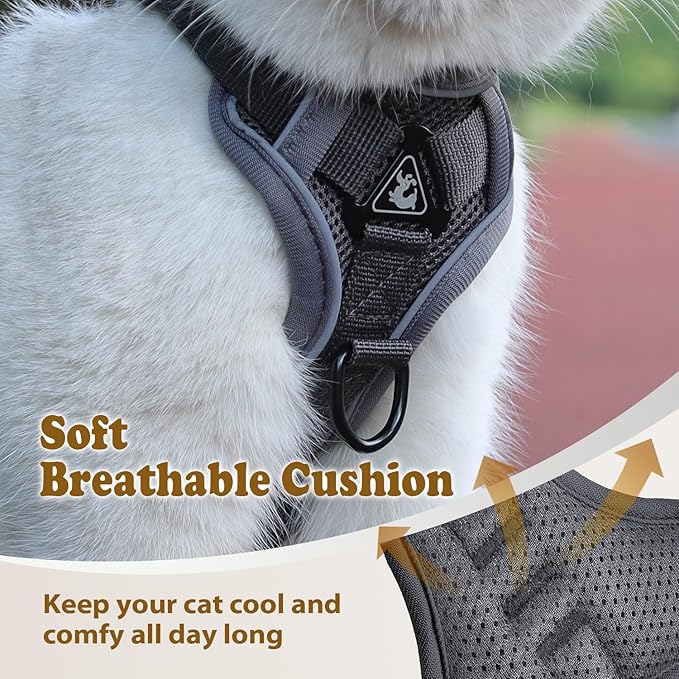 Cat Harness and Leash for Walking, Escape Proof Soft Adjustable Vest Harnesses for Cats (Grey, Medium)
