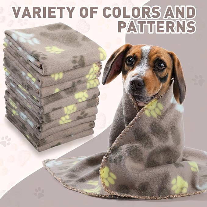 Tatuo 10 Pieces Pet Blankets with Paw Print Dog Cat Fleece Blankets Soft Warm Sleep Mat Pad Bed Cover for Kitten Puppy and Other Small Animals, 24 x 28 Inch(Cute Color)