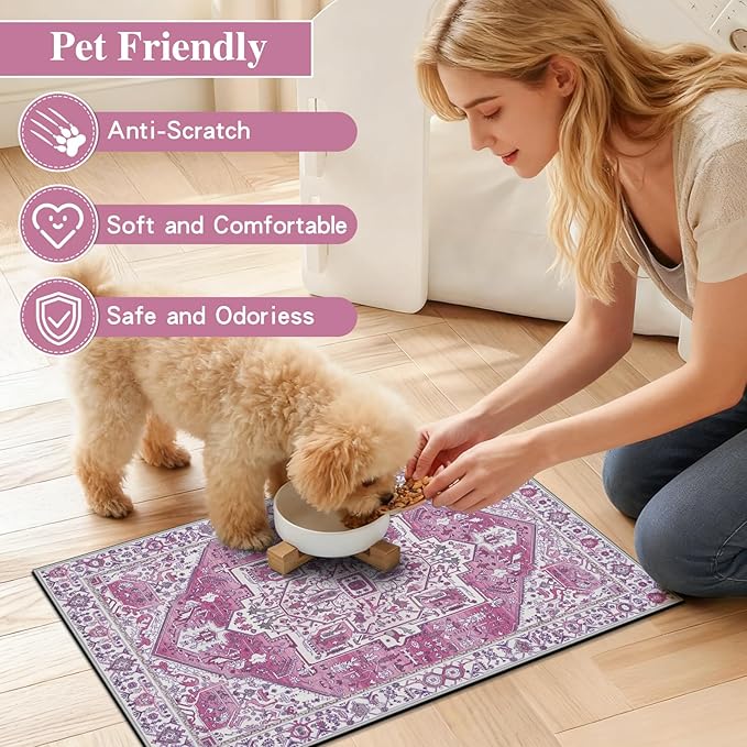 famibay Dog Food Mat, Absorbent Cat Dog Mats for Food and Water, No Stains Quick Dry Pet Cat Bowl Mats with Non Slip Backing, Boho Pet Feeding Mat for Floor Waterproof 12"x20"