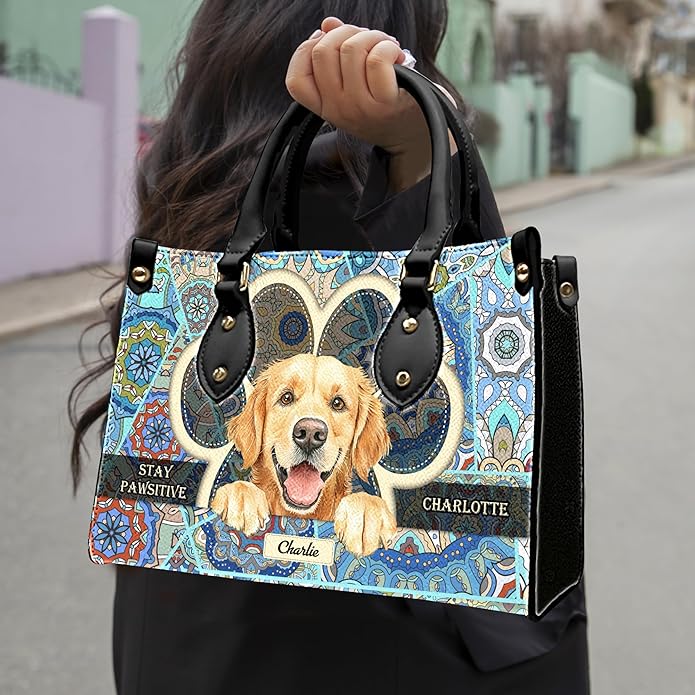 Personalized Pet Mom Leather Handbag – Custom Name Dog Cat Photo Purse, Pet Lover Gifts for Women, Christmas