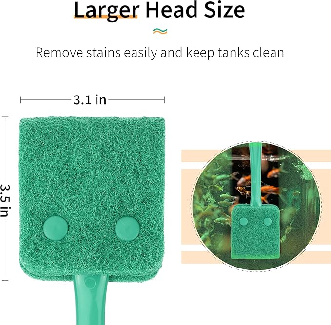 Pawfly Fish Tank Cleaning Tools Aquarium Algae Scraper Sponge Brush Cleaning Scrubber with 10 inch Non-Slip Handle for Glass Fish Tanks