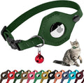 Breakaway Airtag Cat Collar with Removable Bell - Leather Pet Collar with Apple Air Tag Holder - Adjustable GPS Collars for Girl Boy Cats Kitten Puppy - Lightweight, Cute and Comfortable (Emerald)