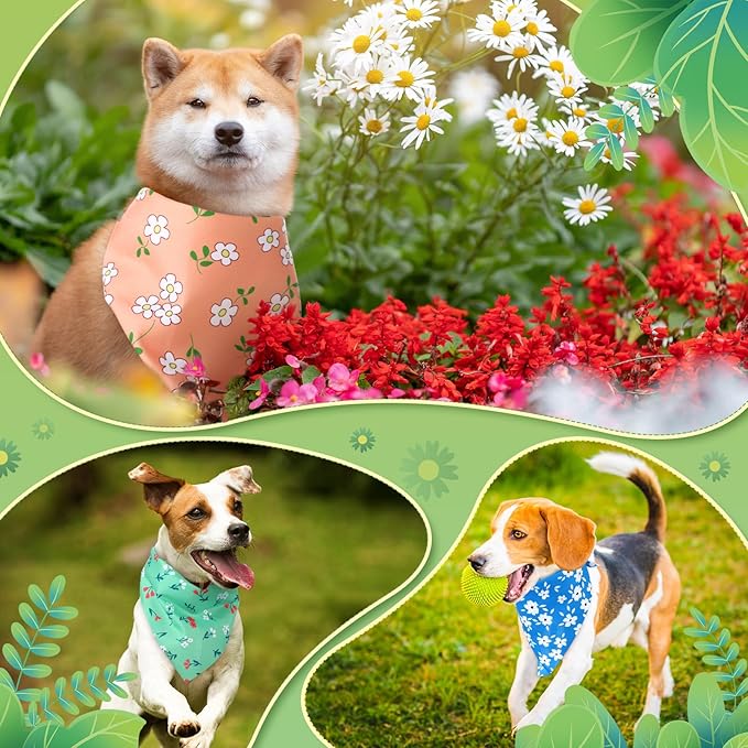 Weewooday 50 Pcs Spring Dog Bandanas Bulk for Dogs Soft Bibs Adjustable Triangle pet Bandana for Small Medium Large Costume(Floral Pattern, 31.5 x 21.7 x21.7 Inch)