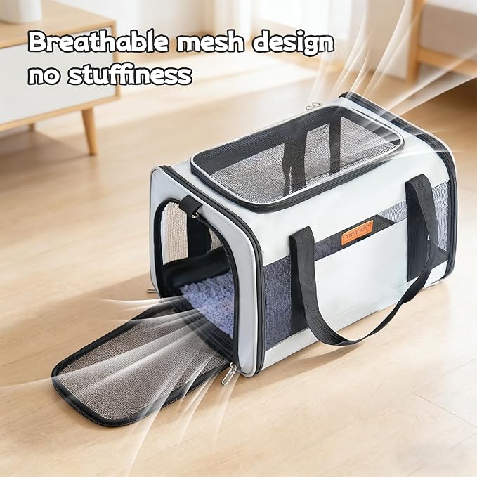 YUNIQUE Soft-Sided Cat & Dog Carrier for Pets Up to 15 Lbs, Airline Approved Collapsible Travel Puppy Carrier with Lightweight Fabric Design (lightgrey)