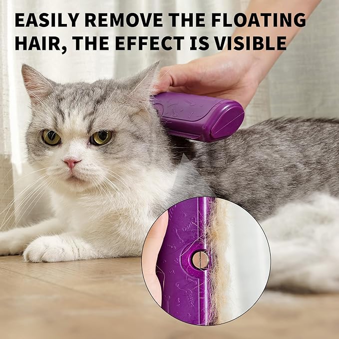 Multi-Pet Deshedding Brush & Shedding Blade for Dogs & Cats, Undercoat Grooming Tool for Short & Medium Fur and Double Coats, Replaceable Metal Blade, Ergonomic Handle, Purple