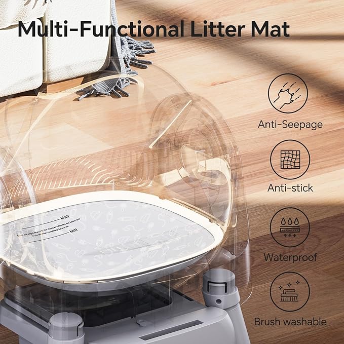Automatic Self Cleaning Litter Box, with 4 Pairs Infrared Senor, Open-Top Design for Multi-Cat Homes, Comes with Liner Bags and Cat Litter Mat, Grey