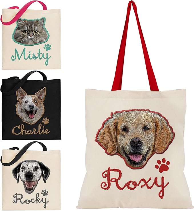 Personalized Canvas Pet Tote Bag for Dog & Cat Owners - Custom Gift with Photo & Name - Present for Dog Moms & Cat Dads