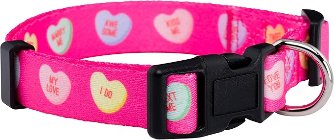 Native Pup Valentine’s Dog Collar- Valentines Day Pet Collars- Valentine Girly Hearts- Pink Red Heart- Cute Boy Girl Puppy Gift- Adjustable for Small, Medium, Large Breeds (Candy Hearts, Medium)