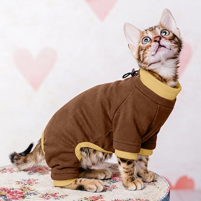 PUMYPOREITY Cat Hair Sticky Shirt – Breathable & Lightweight, Reduces Shedding Fur Pajamas, Prevents Licking Wounds After Surgery, Brown, L