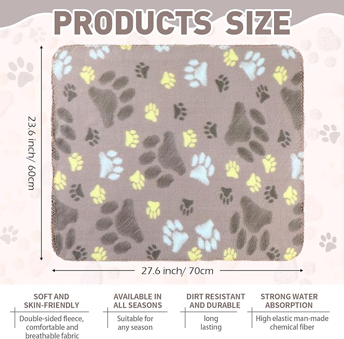 Tatuo 10 Pieces Pet Blankets with Paw Print Dog Cat Fleece Blankets Soft Warm Sleep Mat Pad Bed Cover for Kitten Puppy and Other Small Animals, 24 x 28 Inch(Cute Color)