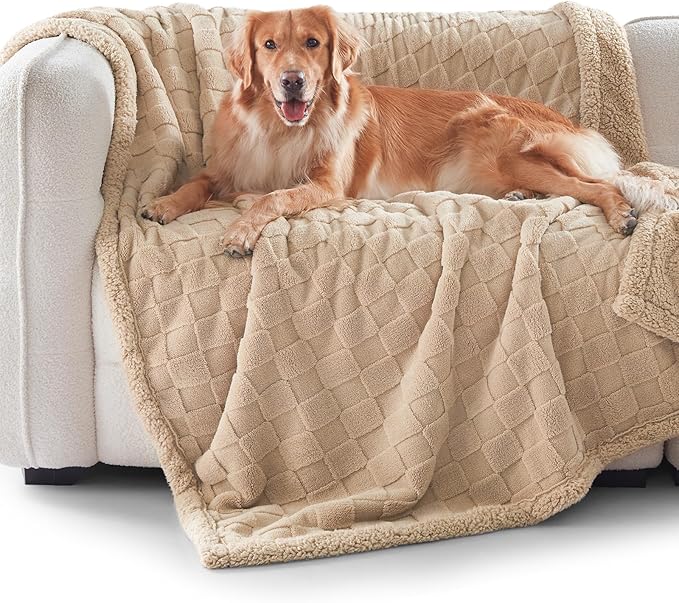 GASUR Waterproof Dog Blankets for Large Dogs, Dog Blanket for Couch Bed, Fleece Pet Blanket for Furniture Sofa Protector, Soft Pet Throw Blankets for Crate Car Outdoor, Washable, 50"x60",Beige
