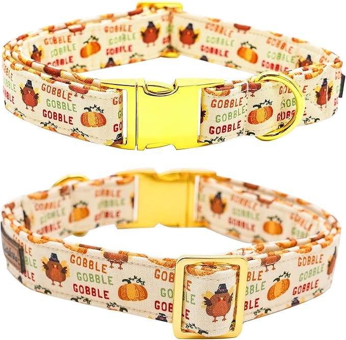 Dog Collar, Thanksgiving Turkey Pet Collar Bow Holiday Girl Boy Puppy Collar Adjustable for Large Dogs