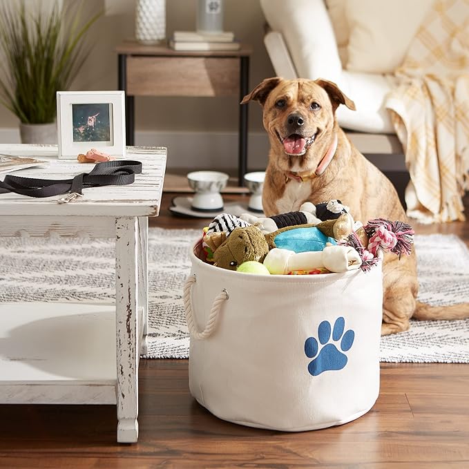 Bone Dry Pet Storage Collection Collapsible Bin, Medium Round, Off-White