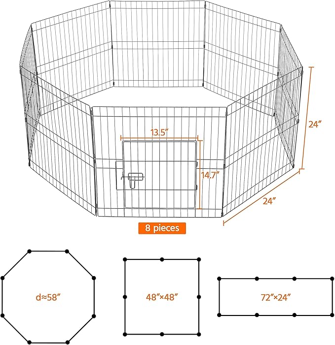 Yaheetech 24" High 8 Panel Foldable Metal Dog Exercise Pen Pet Playpen Dog Fence Outdoor & Indoor Use for Small Animals with Door Black