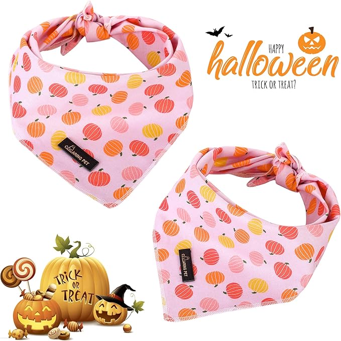 ARING PET Halloween Dog Bandanas, Cotton Pink Pumpkin Pet Bandanas Cute Triangle Bibs Scarf for Small Medium Large Boy Girl Dogs and Cats-L