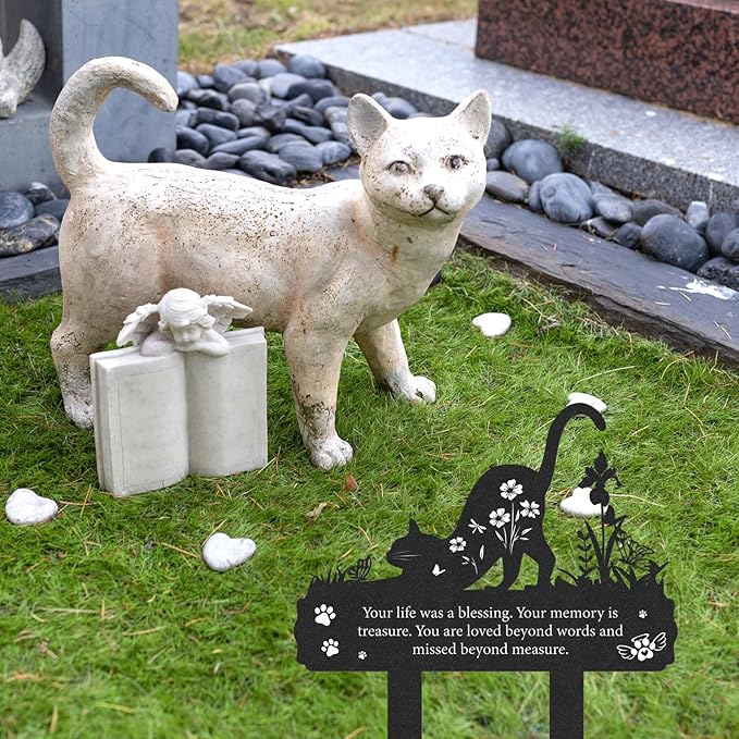 Grave Markers for Cemetery for Cat, Metal Grave Markers Yard Memorial Pet, Decorations for Cemetery for Loss of Cat Outdoors Garden Stake Decor (12 X 14.5 Inches)
