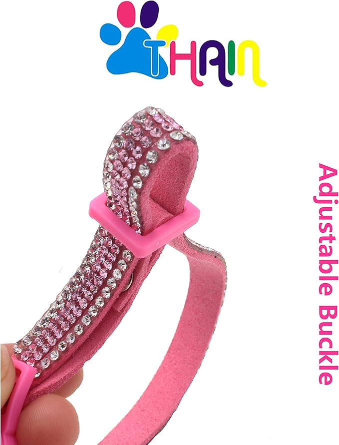THAIN Basic Adjustable Cat Collar Bling Diamond Breakaway with Bell for Kitten Girl boy (Pink)